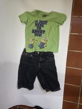 Green Minions .prime SportsTee and Black Denim Shorts 3pc Kids Set